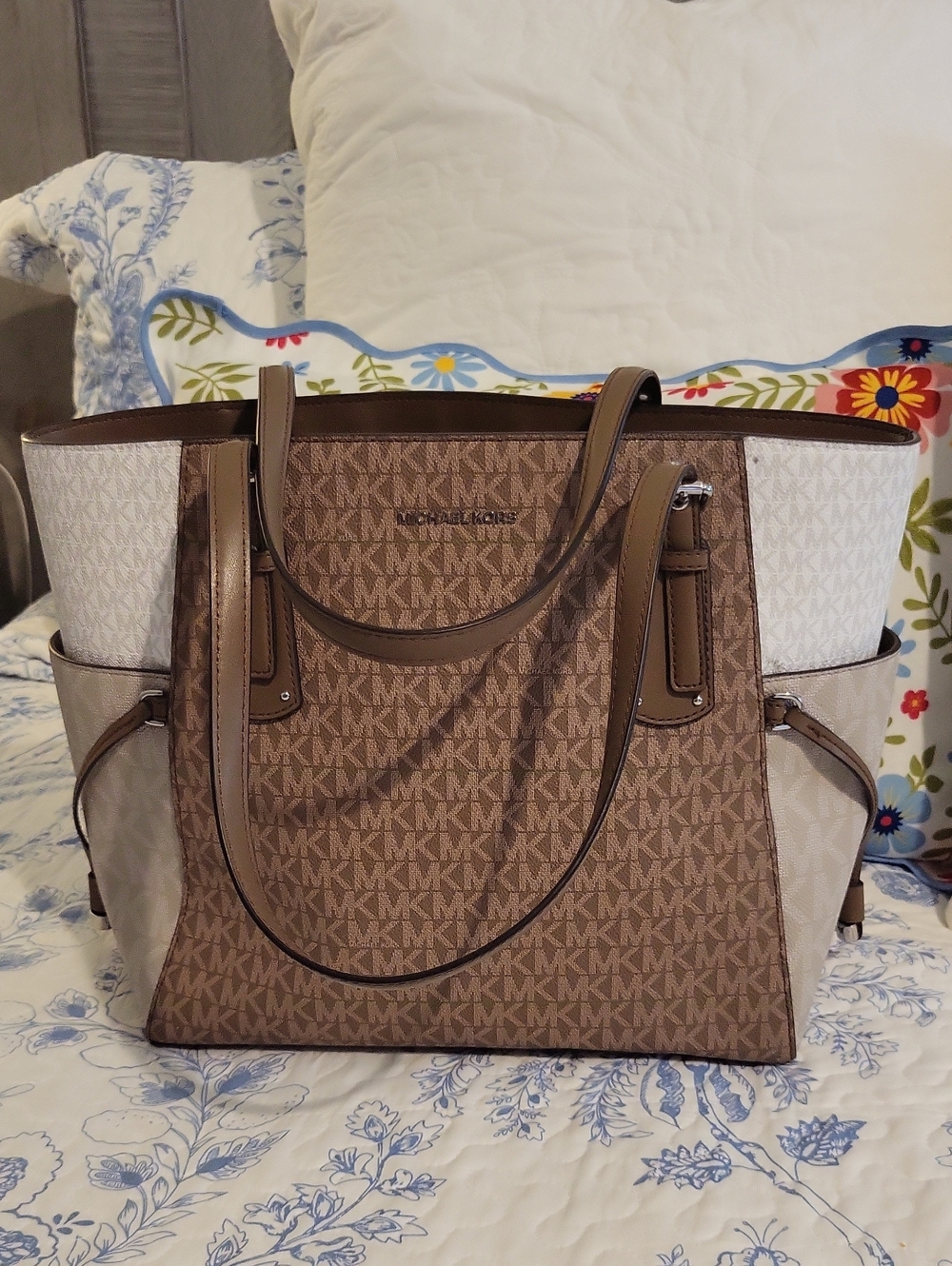 Michael Kors Brown and Cream MK Logo Tote